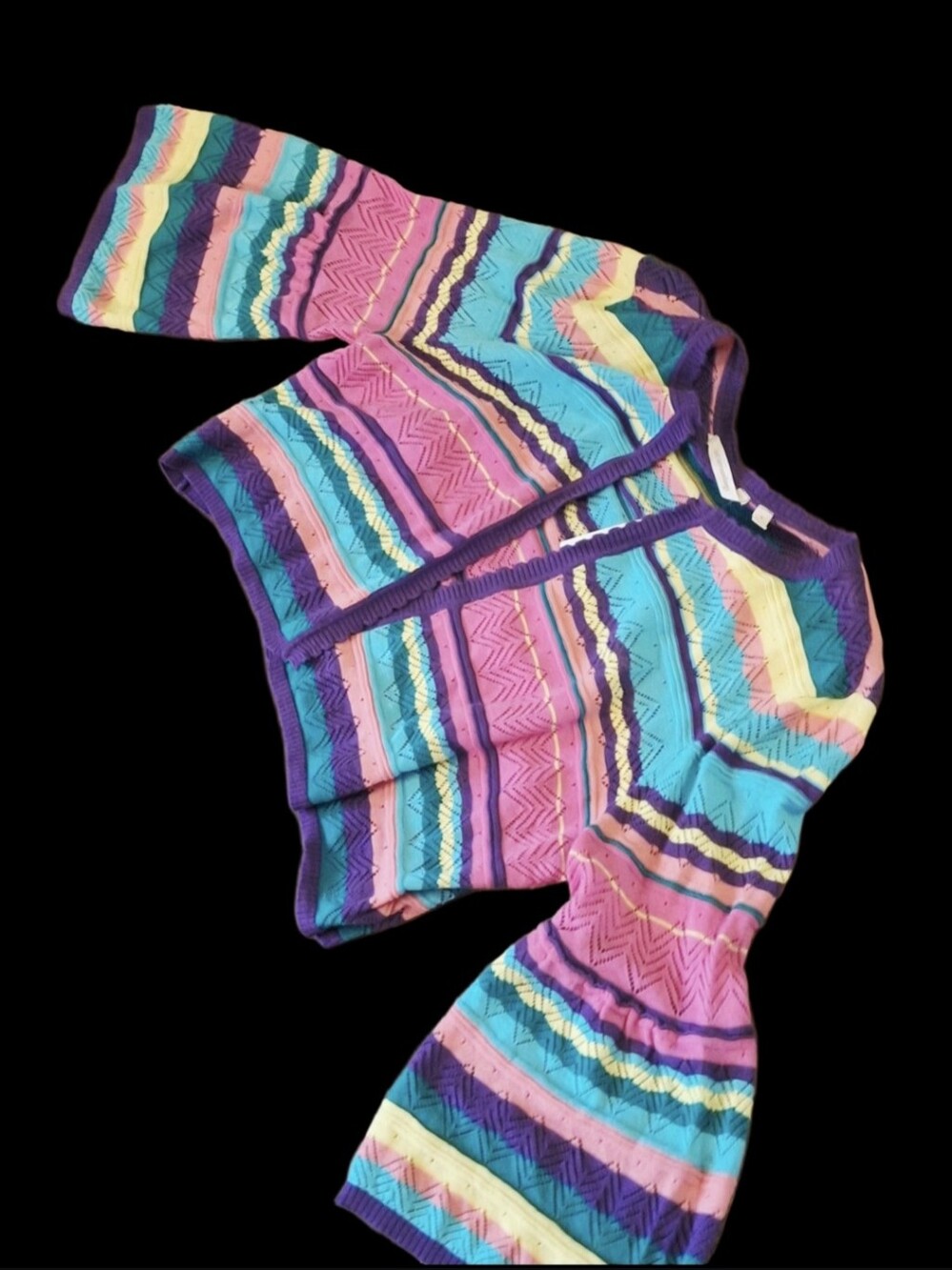 New! Soft Surroundings Bell Sleeve Multi Colored Knit Cardigan Sz L
